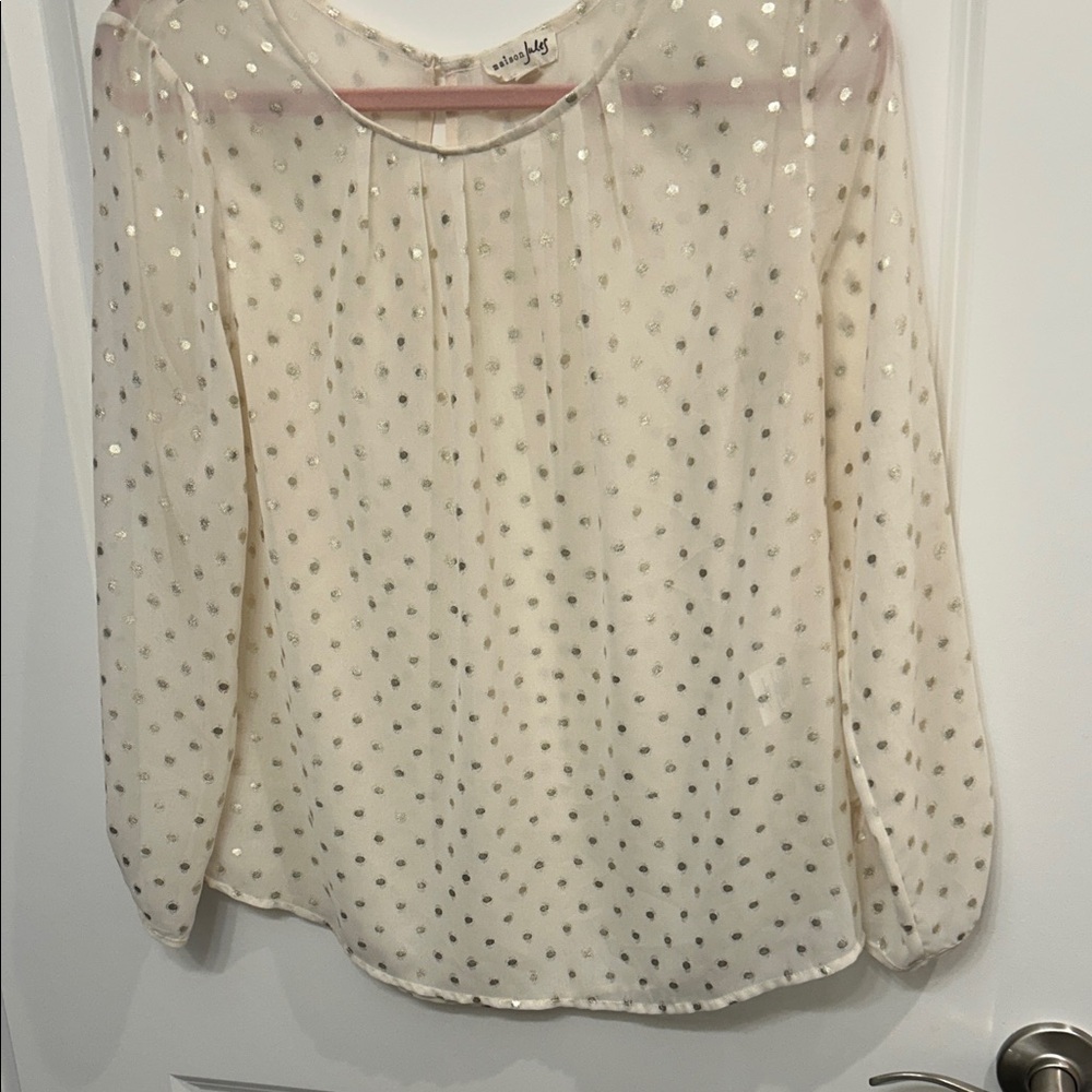 Maison Jules Cream sheer Blouse with gold Accents and sweet details size S